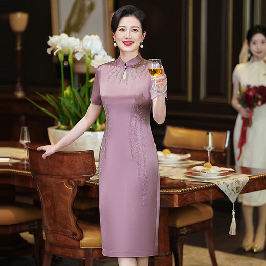 离境天女儿出嫁妈妈的高端礼服喜婆婆婚宴装五一喜婆婆婚宴装2025新款高 9712酒红色七份柚醋酸旗袍 M建议85斤-95斤 均码