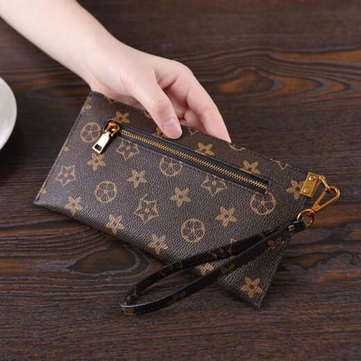 Kangaroo Leather Women's Long Wallet Women's Zipper Wallet Multiple Card Slots Light Luxury Clutch Mobile Phone Bag Presbyopia Coffee