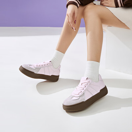 KAPPA women's shoes thick soles German training shoes for women 2025 autumn new pink versatile board shoes for women casual sneakers for women milk tea powder single layer 36 (225mm)