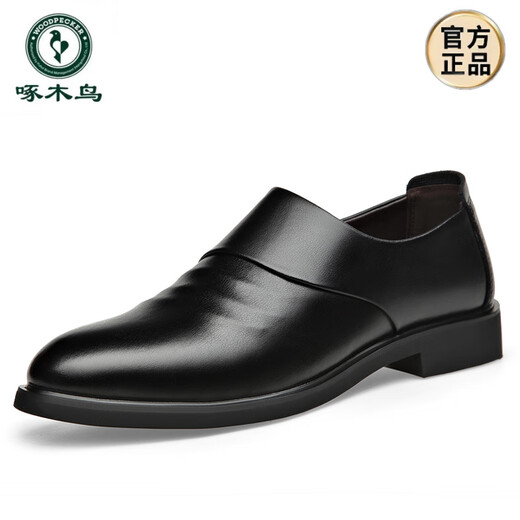 
Woodpecker leather shoes for men in summer authentic breathable men casual business formal wear height-raising and pedaling to work black derby 6189 four-season black 38
