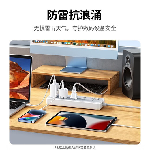 UGREEN's new national standard master control sub-control lightning protection socket anti-surge anti-surge power strip/plug strip/row plug gallium nitride PD fast charging Type-C + USB socket multi-function hot recommendation PD65W fast charging socket 2 meters in total length
