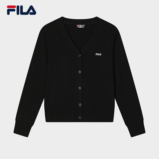 FILA official women's braided jacket 2025 autumn new fashion casual and comfortable V-neck sweater cardigan, black - BK 2XL 180/96A/XXL