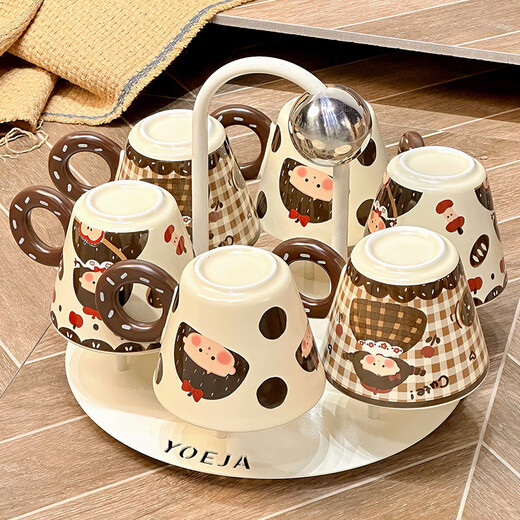 Xibaisheng high-looking cup set for home living room entertaining ceramic cups creative cute drinking cup tea cup coffee cup high-looking 6 cups with rotating cup holder 1824