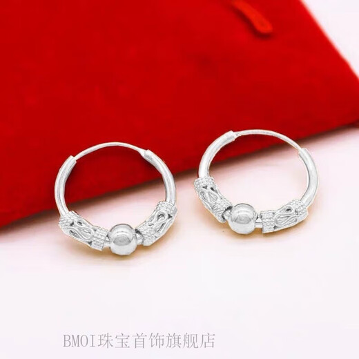 BMOI Old Phoenix 999 Pure Silver New Earrings Women's Wangfu Transfer Bead Earrings Hypoallergenic Silver Earrings Personalized 9.89g Fine Solid Only 3 Pairs Left