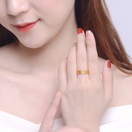 Dewey Fan gold-plated silver-plated 9999 plain ring ring for men and women, couple ring 2025 new ancient method gold solid closed (gold-plated silver) ancient method small gold ring US size 7 (corresponding to counter No. 13-14)