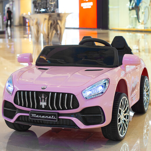 Mother and baby children's electric car, large, two-person, four-wheeled car, remote control car for boys and girls, baby stroller, one-year gift, pink four-wheel drive + 12V10 battery, leather seat + remote control, soft wheel, electric drive
