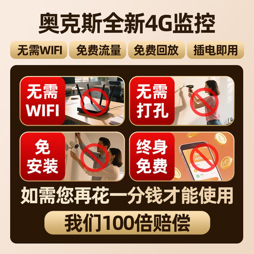 Oaks Caméra sans fil AI 12 mégapixels 4G sans réseau, téléphone portable gratuit à vie, télécommande intérieure, moniteur à 360 degrés sans prise avec vision nocturne