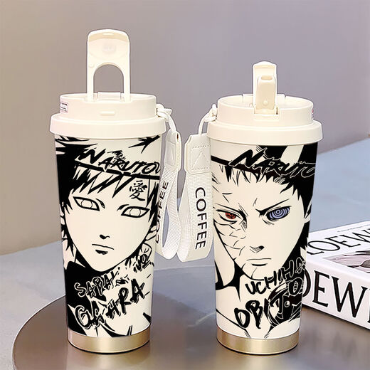 Seungry Naruto Thermos para que los estudiantes vayan a la escuela, taza de agua de gran capacidad, taza de café nueva, boca doble, apariencia alta, blanca - taza de café - HST3524 Gaara + acero inoxidable 316