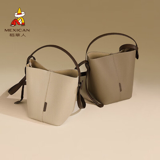 Vogelscheuche (mexikanische) Tasche Frauenhandtasche Marke Big Bag Nische Kuhlattenpendlertasche Umhängetasche Eimer Bag Beige (Cowhide)