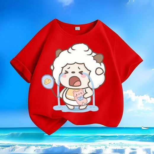 
Crying Lazy Sheep Summer New Printed Men and Women Small and Medium Children Short Sleeve T-shirt Pure Cotton Round Neck Casual Trend-SL White-KX698 Lazy 150 [Suggested height 140-150 cm]