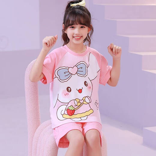 
Children's pajamas pure cotton short-sleeved summer thin beaver Ruby Loppy cartoon little girl home clothing set 6629# Pikachu 125 size 14 height-135CM