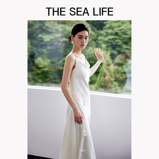 THE SEA LIFE女士连衣裙欧海一生 缎面垂坠感连衣裙女2025秋优雅吊带裙17078-1 奶油白 S