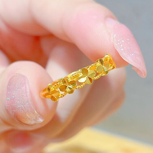 Feng Feili 18K gold-covered four-leaf clover ring for women, clover plain ring, simple and versatile index finger ring for girlfriend, four-leaf clover ring, adjustable size