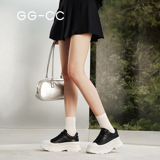 GG-CC genuine leather thick-soled white shoes for women new platform shoes versatile height-increasing women's shoes casual sneakers ins G21X2014 black cowhide 34