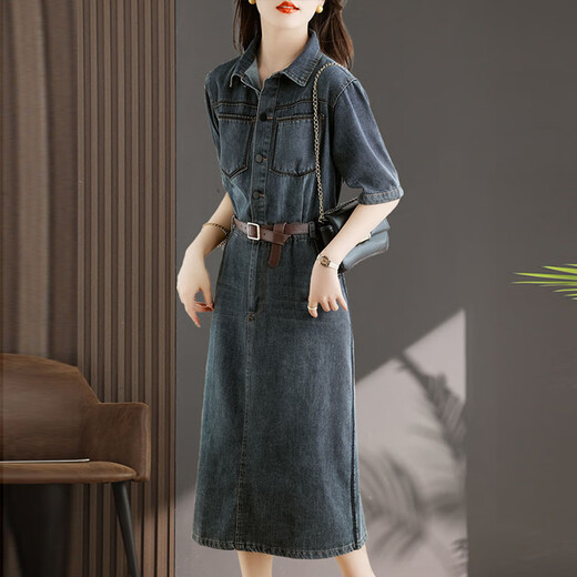Egeangy Light Luxury Brand Kleid für Frauen 2025 Sommer neuer Stil lässig und High-End-Gefühl locker Bauchbedeckung Rock kurzärärmig Bildfarbe Hemdkragen für Gewicht 105 Jin [Jin entspricht 0,5 kg]