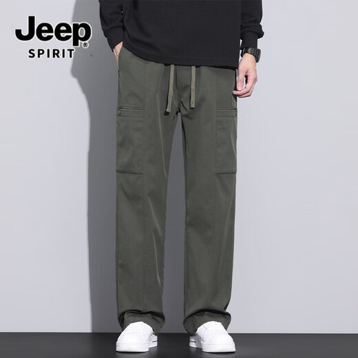 JEEP SPIRIT休闲裤男夏季薄款2025新款美式潮牌宽松直筒伞兵裤运动冲锋工装裤 9856军绿色 M （28-29码）体重95-110斤