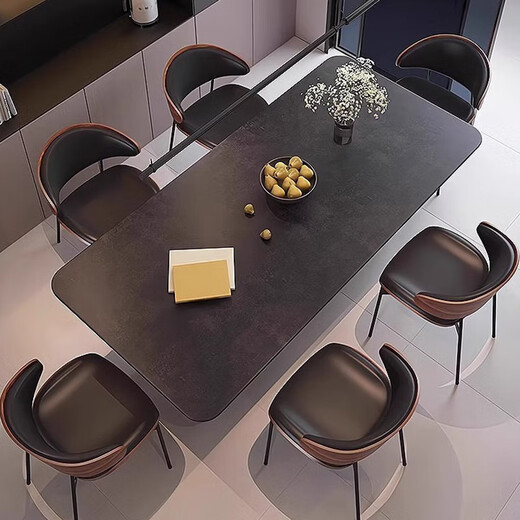 München leichte Luxus -Felsblocktisch Wohnzimmer Haushalt kleiner rechteckiger Esstisch und Stuhlkombination 7031# 1,3 m+4 Stühle