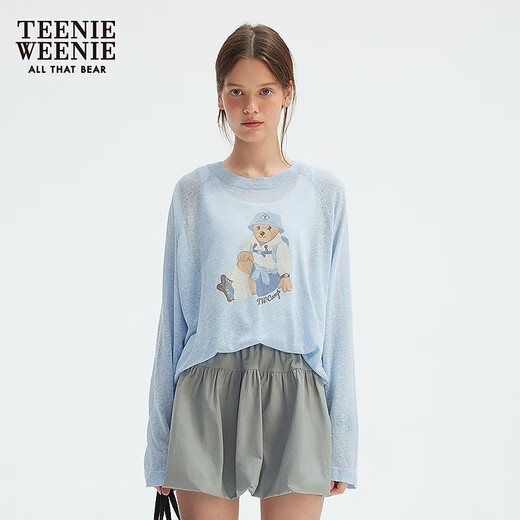 Teenie Weenie Bear Damenpullover 2025 Herbst neue Slack Lazy Style Baumwolle und Leinenmischung zweiteiler Set Hellblau M