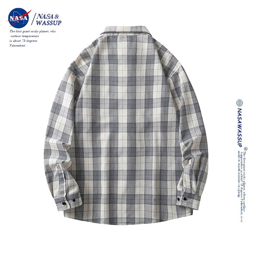 nasawassup official fashion brand co-branded shirt jacket men's autumn and winter Japanese plaid shirt trendy casual inner men's top white 2XL (recommended 130-150Jin [Jin equals 0.5 kg])