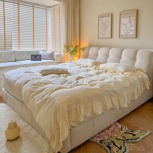 Disney Puff -Bett -Creme -Katzen -Fleece -Stoff 1,8 m 2m Doppelwolkenbett Einfache Aufbewahrung Hauptbett 671# Einzelbett (3 Materialien erhältlich) 1,8*2,0 m Rahmenstil [15 cm stille Bettbrett]