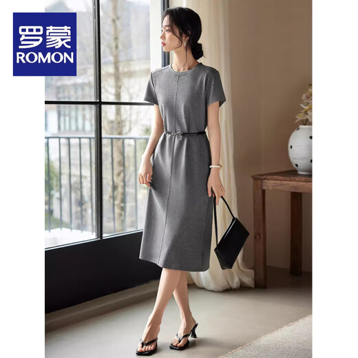 Romon Round coude robe à manches courtes pour les femmes en été nouvelle ceinture de ceinture minceur de trajet simple jupe de tempérament
