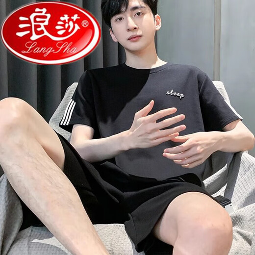 浪莎男士睡衣春夏季纯棉薄款套头圆领短袖男生大码休闲家居服套装 21M9928 3XL XXXL[160-180斤]e