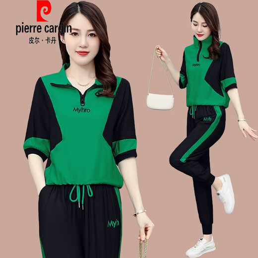 
Pierre cardin ice silk casual suit for women 2025 summer new loose large version women's fashion age-reducing short-sleeved sportswear (1389) Blue M (recommended 100 Jin [Jin equals 0.5 kg] or less)