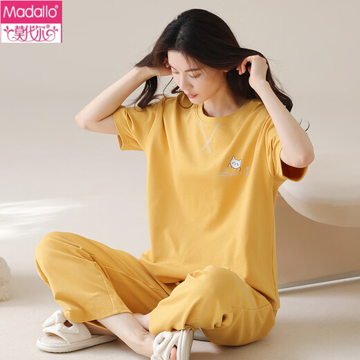 莫代尔女士短袖睡衣套装长裤夏季纯棉家居服纯棉可外穿薄款夏天卡通 Y9721 M (建议75-95斤)