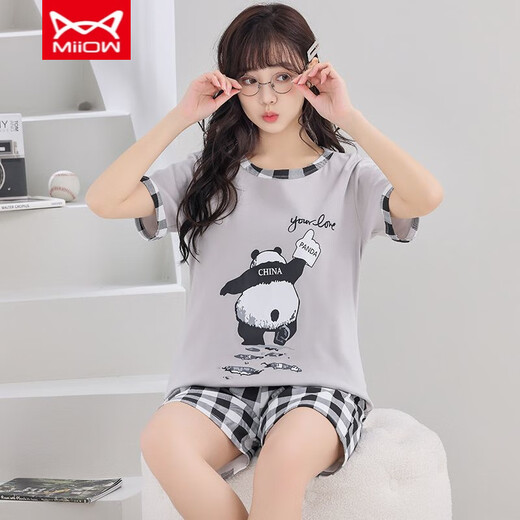 Catman Miiow Pyjamas pour femmes en été en été coton pur manche courte mince version coréenne douce et mignonne de vêtements étudiants à la maison étudiant Summer 1396 l Style féminin 85-95jin [Jin est égal à 0,5 kg]