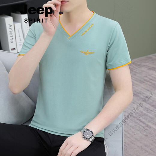 Jeep Spirit High Quality Thin Blanc Men pour hommes V pour hommes en V Corme courte à manches courtes Shirt Base Youth Top Summer Nouveau coton pur T-shirt noir Q694 Garde courte 3xl