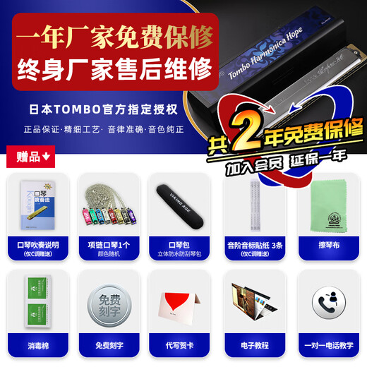 Tombo Japón Tongbao 6624S Reparación de cobre personalizada Versión 24 Hole Estudiante jugando armónica polifónica 8 sets
