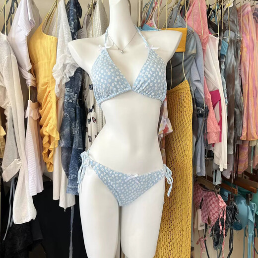 Mu Ni bikini swimsuit for women Thai sexy hottie seaside vacation split push-up blouse four-piece set long-sleeved hot spring blue one size fits all recommended 70-120 Jin Jin equals 0.5 kg