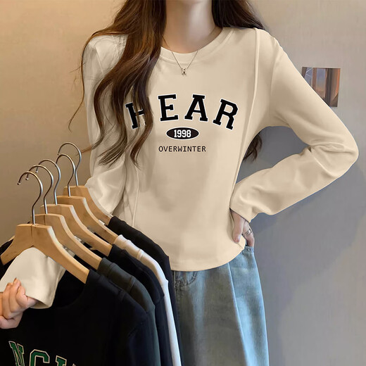 TonLion 2025 Autumn and Winter Women's Round Neck Front Chest Lettering Bottoming Shirt