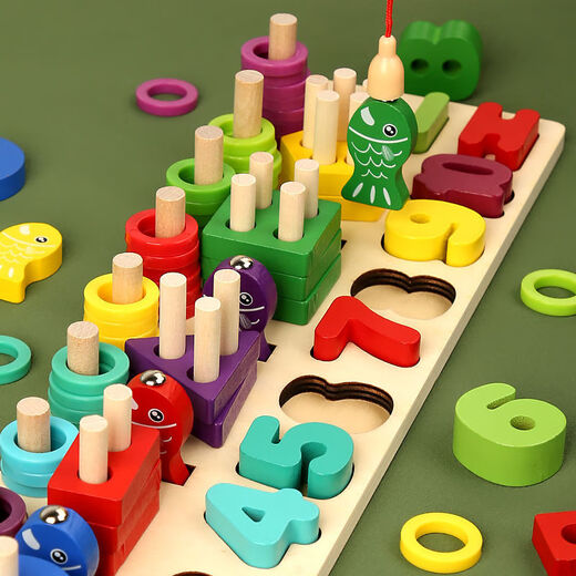 Children's early education 1-23-6 years old digital cognitive set of column building blocks for baby boys and girls geometric matching toys six-in-one fishing logarithm board