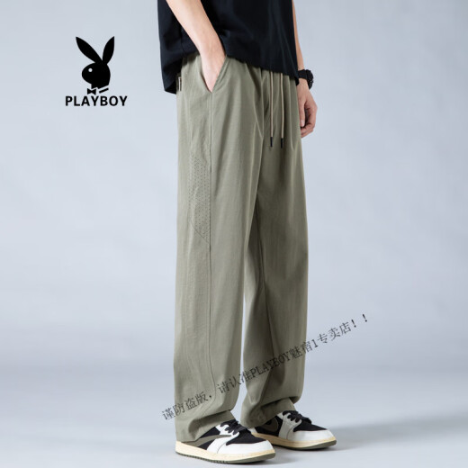 花花公子（PLAYBOY）网眼透气冰丝裤子男夏季新款凉感速干防蚊裤男直筒宽松休闲运动裤 K6636黑色 4XL (约170~190斤可穿)