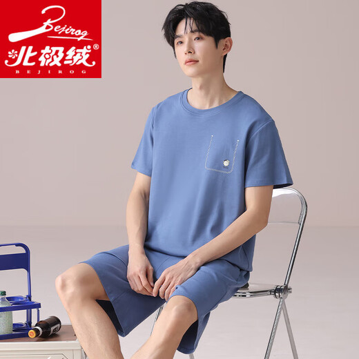 Velvet Arctic Summer Adolescentes Estudiantes universitarios Pajamas Hombres comodidad de algodón de manga corta Dormitorio redondo cuello redondo puede usar ropa casera fuera de HSY-6627 L