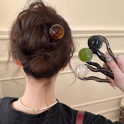 Tongrubi simple u-shaped hairpin hair accessories for women 2025 new high-end hairpin high-end new Chinese style white bead U-shaped hairpin - about 12.5cm