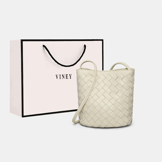 viney牛皮水桶包包女包品牌斜挎包编织包生日礼物送女友老婆 【米白色】单肩手机包 时尚品牌高级感小众轻奢腋下包