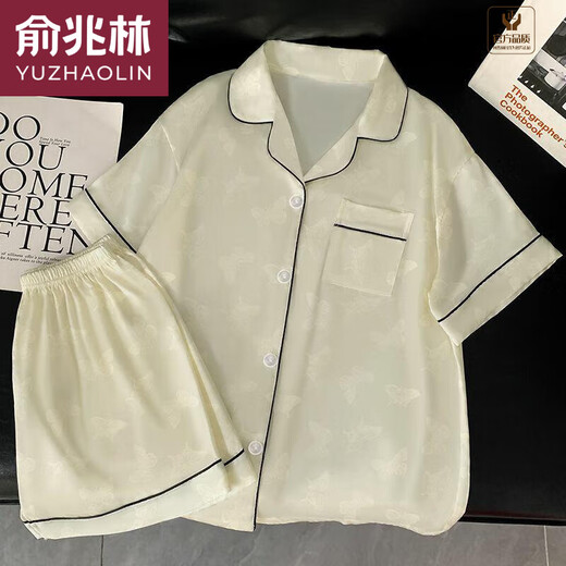 Yu Zhaolin (YUZHAOLIN) 2025 new pajamas for women in summer ice silk short sleeve thin style large size ice silk home clothing set spring and summer YX9214 M (75-95)Jin[Jin equals 0.5 kg]