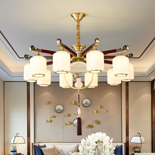 OPP (Opple) 2025 neuer Stil Abwärts alle Kupfer New Chinese Style Wohnzimmer Kronleuchter chinesischer Stil High-End Atmospheric Villa Restaurant Tea Room Hall 9889-10 Kupferköpfe Volles Spektrum Drei-Farben LED LED LED