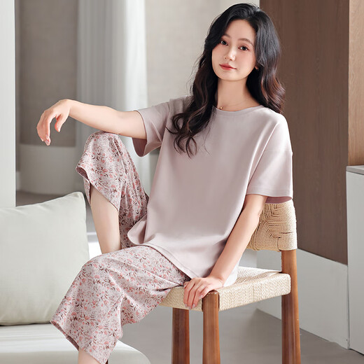 莫代尔棉睡衣女士夏天2025新款短袖薄款中年妈妈大码夏季冰丝家居服女 DM13803 M (160) ：建议80-100斤穿着 【