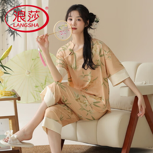 Langsha Summer Summer Manga corta Pajama Juego de mujeres delgadas de verano Nuevos pantalones cortados al estilo chino puede ser ropa para el hogar al aire libre YZT-9902 (manga corta + pantalones recortados) M Mujeres [80-100Jin [Jin iguala 0.5 kg]]