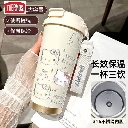 膳魔师（THERMOS）凯蒂猫保温杯大容量学生杯子便携双饮口咖啡吸管水杯新款女高颜值 BXAB12243美乐蒂+配挂绳 陶瓷内胆