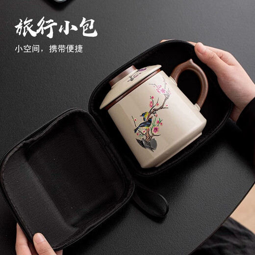 Ru Kiln Tea Cup Large Capacity Office Cup Chinese Tea Separator Cup Color Changing Mug Filtered Tea Cup with Lid Ceramic Ru Kiln Landscape Painting Office Cup