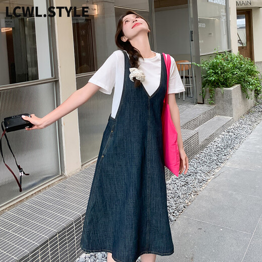 LCWL.STYLE小个子牛仔背带裙T恤套装S9928P145K218 短款背带裙+T恤 S
