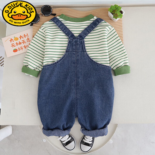 G.DUCKKIDS baby boy spring and autumn denim overalls set new fashionable cartoon baby children's clothes autumn two-piece set green L Lion strap two-piece set 100