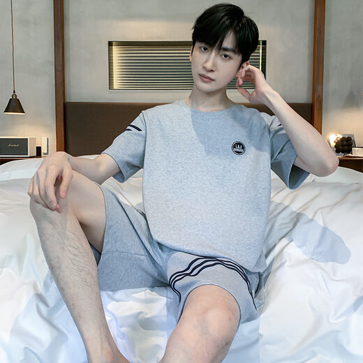 
Wood Di Xiao Summer Men's Short Sleeve Pajamas Thin Cotton Casual Plus Size Teen Home Clothes Men's Loose Cover D9928 L Men