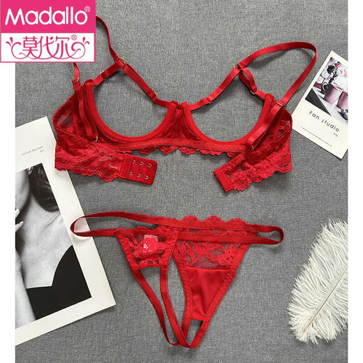 Modal small breasts show big French style steel ring push-up hollow bra sentimental underwear showing breasts bra bra set red L is too large for 85ABC