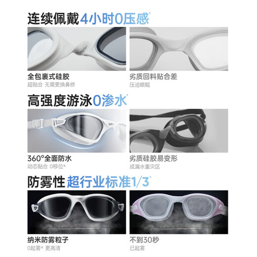 UMAYumay Swimming Goggles HD Anti-fog and Waterproof Unisex Snow Rock White - Upgraded Integrated Nose Bridge Flat Light