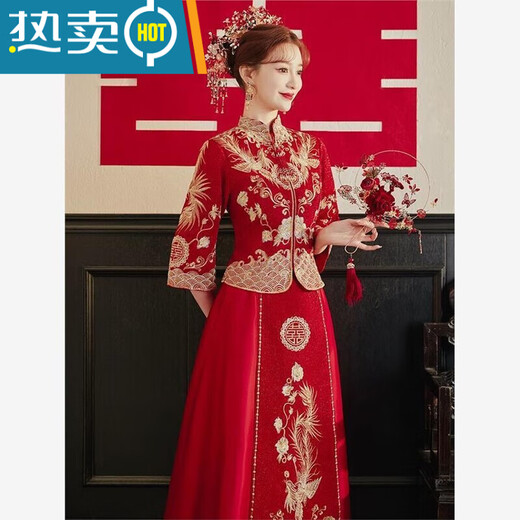 
Shantoulin Village Wedding Dress, Phoenix Crown, Greet, Xiuhe Clothing Bride 2025 Summer Chinese Large Size Wedding Dress Wedding Dress Small Man Return to My Mother Heyun Diamondless Heavy Industry Edition + Six Floating Tablets (No Headdress) S